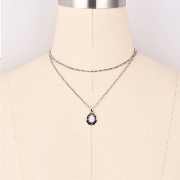 Layered Choker Pendant Necklace Teardrop - Picture 3 of 4